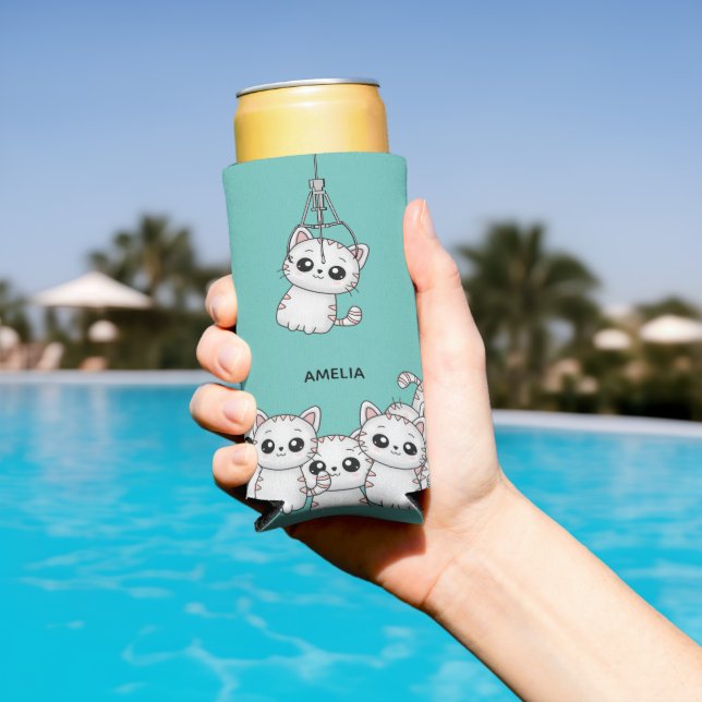 Arcade Claw Cute Kitten Grabber Personalised Seltzer Can Cooler (In Situ Pool)