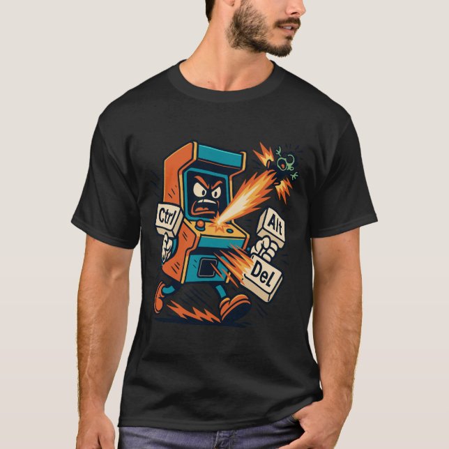 Arcade Fighter Ctrl Alt Del Design T-Shirt (Front)