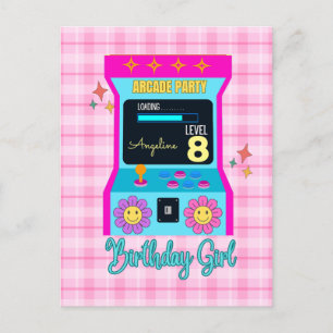Arcade Game Retro Birthday Party Blue Pink Postcard