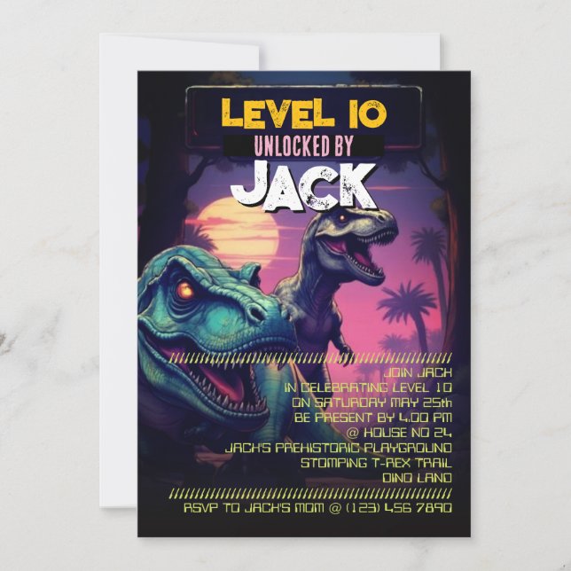 Arcade Game T Rex Boys Birthday Party Invite (Front)