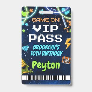 Arcade Games Birthday VIP Pass Lanyard ID Badge