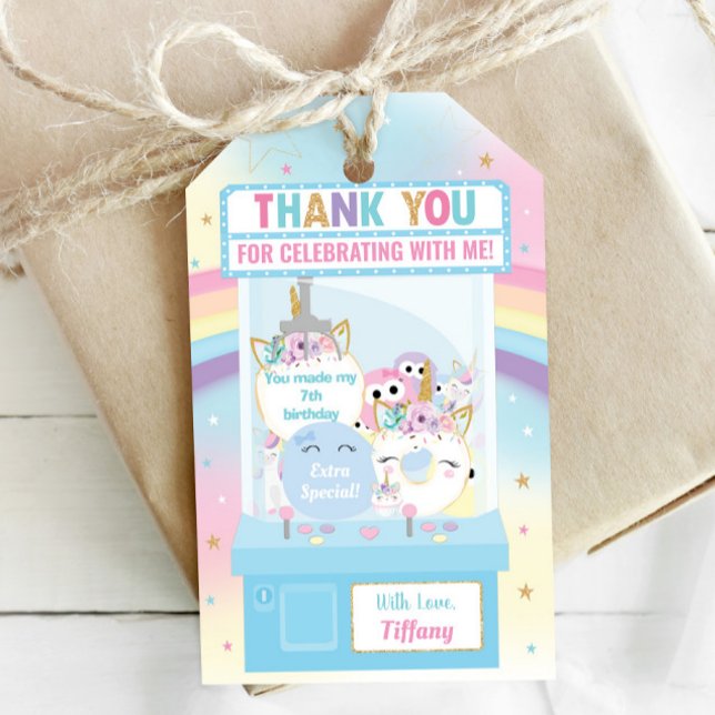 Arcade Girl Birthday Cute Blue Claw Machine Favour Gift Tags (Creator Uploaded)
