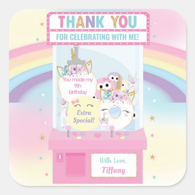 Arcade Girl Birthday Cute Pink Claw Machine  Square Sticker (Front)