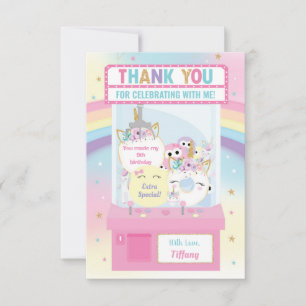 Arcade Girl Birthday Cute Pink Claw Machine Thank You Card