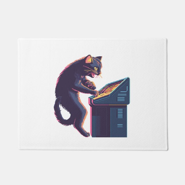 Arcade Meowster � Nostalgic Gamer Cat Doormat (Front)