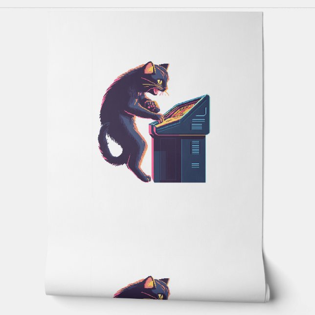 Arcade Meowster – Nostalgic Gamer Cat Wallpaper (Unrolling)
