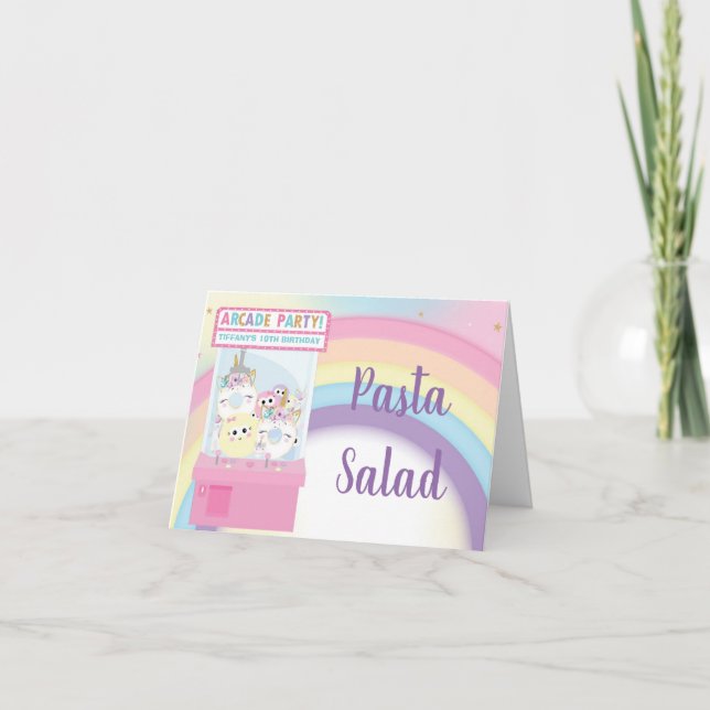 Arcade Pink Claw Machine Birthday Food Tent Card (Front)