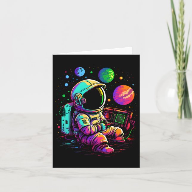 Arcade Planets Universe Gaming Astronaut  Card (Front)