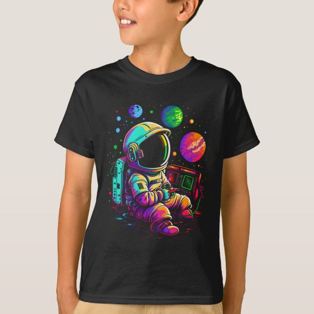 Arcade Planets Universe Gaming Astronaut  T-Shirt (Front)