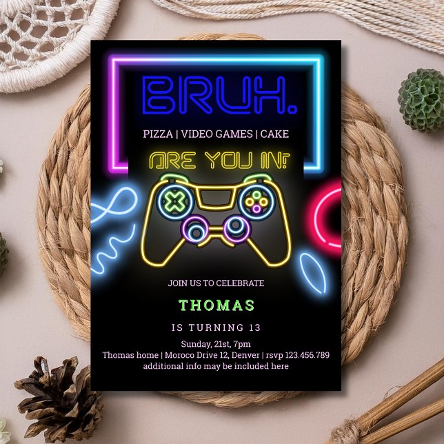 Arcade vide games neon laser boy birthday  invitation (Creator Uploaded)