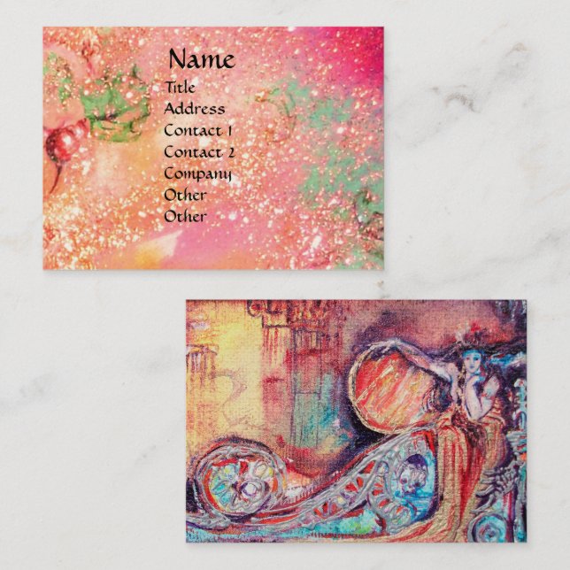 ARCADIA  / MAGIC GOLD FLORAL SPARKLES  Pink Green Business Card (Front/Back)