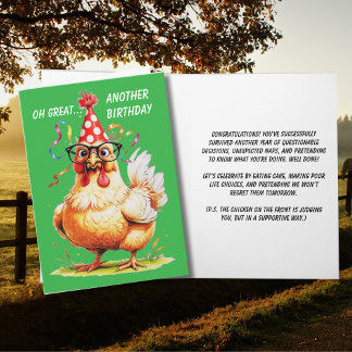 arcastic Birthday Humour with a Chicken Card