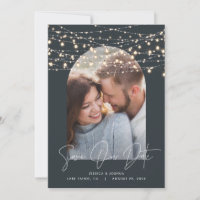 Arch 1 photo string light script modern wedding