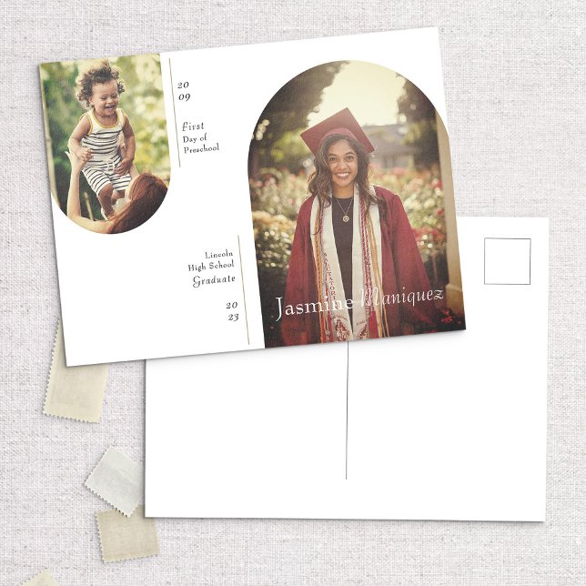 Arch 2 Photo Then & Now Graduation Announcement Postcard (Creator Uploaded)