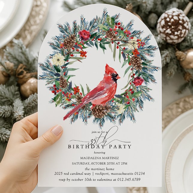ARCH 35th Birthday Party Red Cardinal Wreath Invitation (Creator Uploaded)