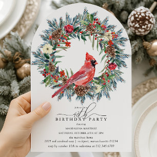ARCH 40th Birthday Party Red Cardinal Wreath Invitation