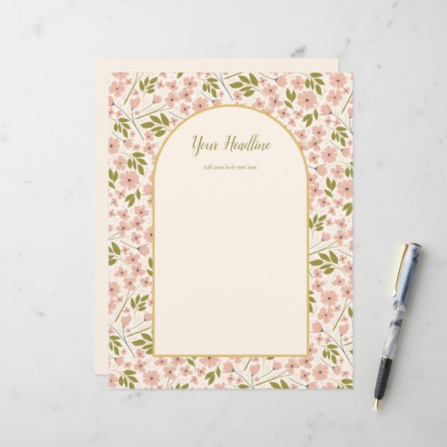 Arch and Pink Floral Custom Wedding Stationery (Front/Back In Situ)