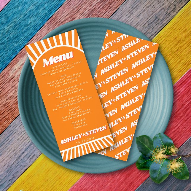 Arch and sunrays groovy wedding menu card (Creator Uploaded)
