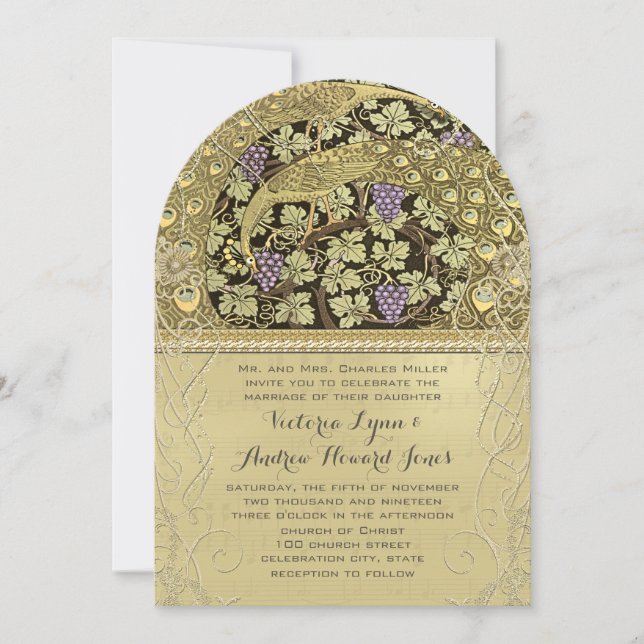 Arch Art Nouveau Peacock Birds Wedding Invitation (Front)