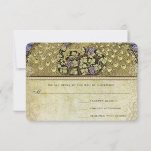 Arch Art Nouveau Peacock Birds Wedding RSVP Card