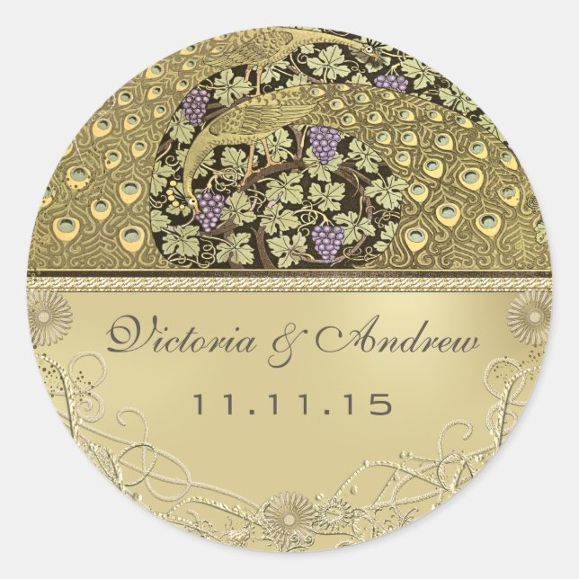 Arch Art Nouveau Peacock Birds Wedding Seal (Front)