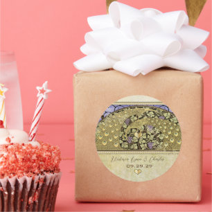 Arch Art Nouveau Vineyard Peacock Classic Round Sticker