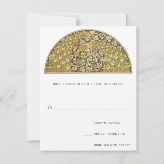 Arch Art Nouveau Vineyard Peacock Response Card (Front)