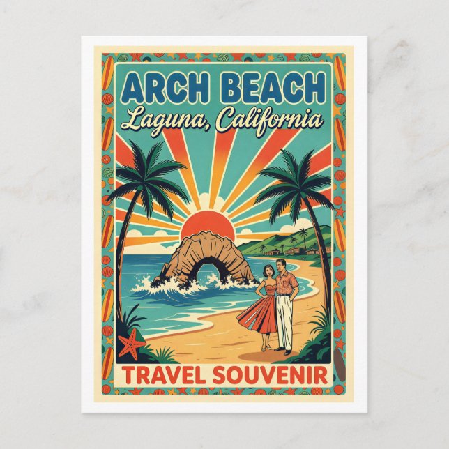 Arch Beach, Laguna CA Retro Travel Postcard (Front)