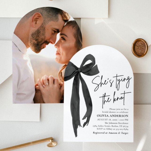 Arch Black Bow She's Tying the Knot Bridal Shower Invitation (Creator Uploaded)