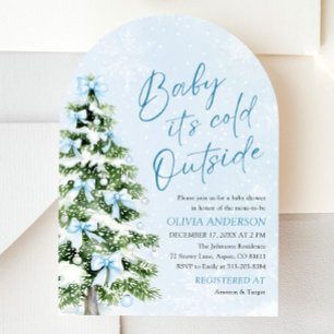 Arch Blue Bow Baby It's Cold Outside Baby Shower Invitation