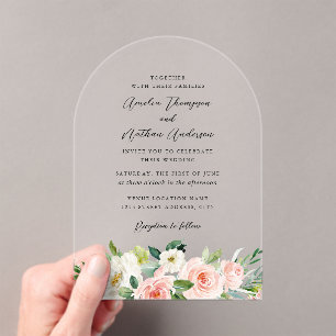 Arch Blush Pink Country Rustic Botanical Wedding Acrylic Invitations