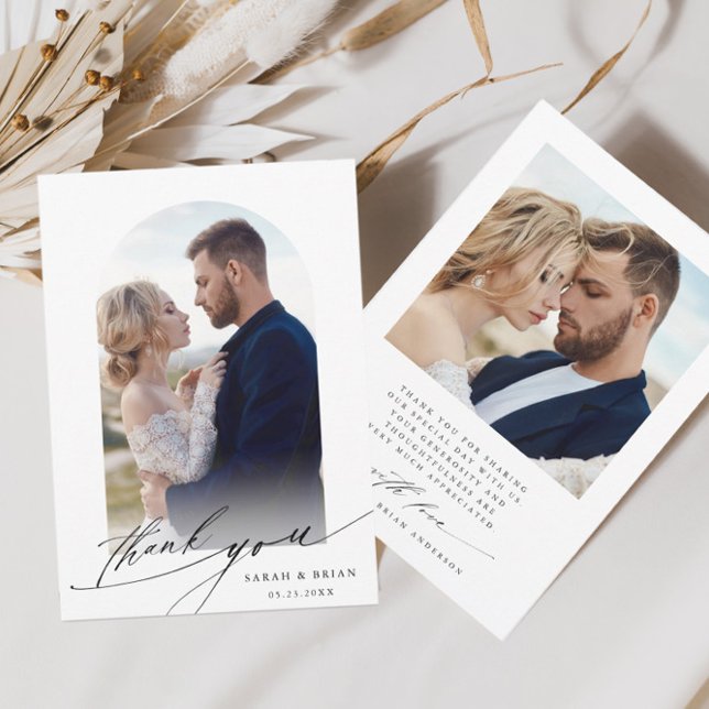 Arch Boho Calligraphy 2 Photo Wedding Thank You Card (Creator Uploaded)