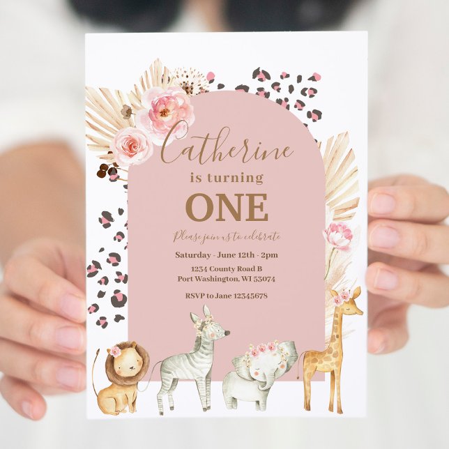 Arch Boho Pampas Grass Animal Safari Birthday Invitation (Creator Uploaded)