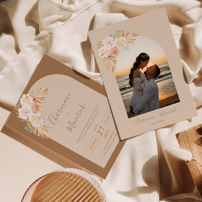 Arch Boho Pampas Grass Wedding Invitation (Creator Uploaded)