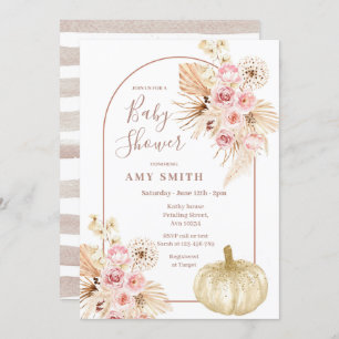 Arch Boho Pumpkin and Pampas Grass Baby Shower Invitation