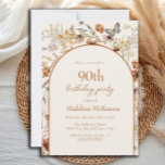 Arch Boho Wildflowers 90th Birthday Invitation<br><div class="desc">Boho watercolor wildflowers and arch 90th birthday party invitation for her.  Contact me for assistance with your customisations or to request additional matching or coordinating Zazzle products for your event.</div>