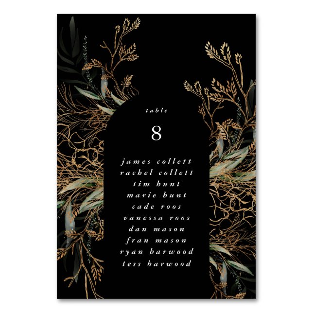 Arch Botanical Eucalyptus Golden Premium Black Table Number (Back)