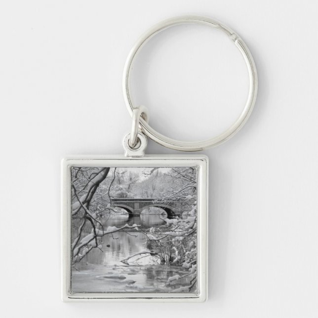 Arch Bridge over Frozen River in Winter Key Ring (Front)