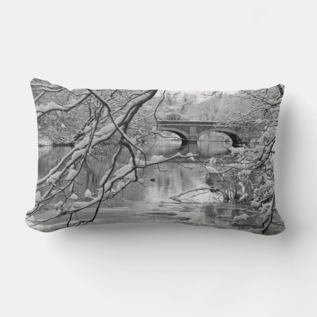 Arch Bridge over Frozen River in Winter Lumbar Cushion (Front)