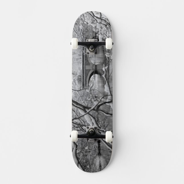 Arch Bridge over Frozen River in Winter Skateboard (Front)