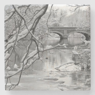Arch Bridge over Frozen River in Winter Stone Coaster