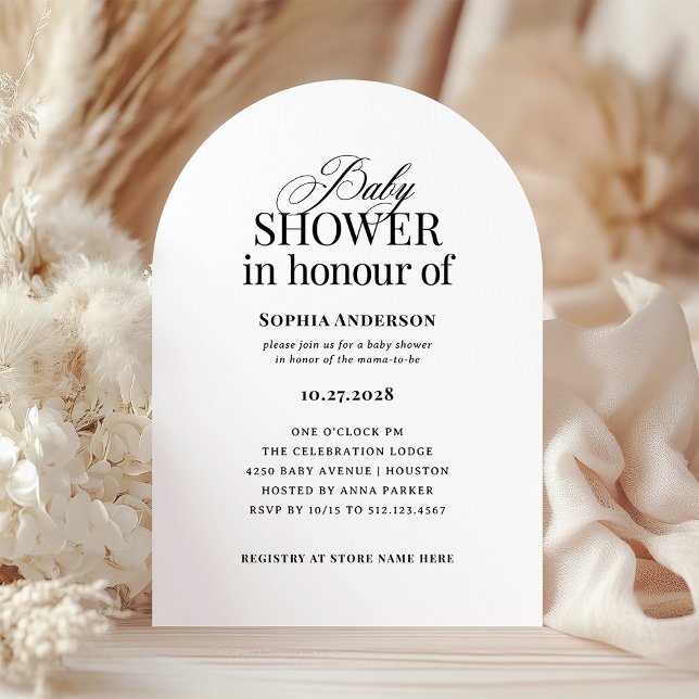 Arch BRITISH Spelling Black and White Baby Shower Invitation (Creator Uploaded)
