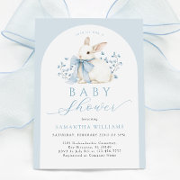 Arch Bunny Blue Floral Baby Shower Invitation