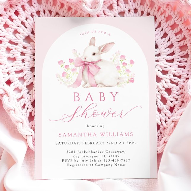 Arch Bunny Pink Floral Baby Shower Invitation (Creator Uploaded)