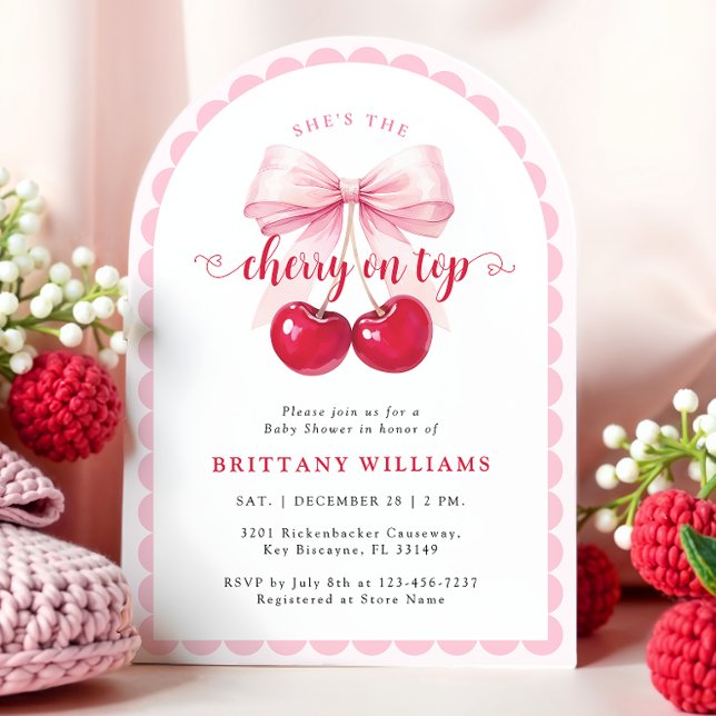 Arch Cherry On Top Baby Shower Invitation (Creator Uploaded)
