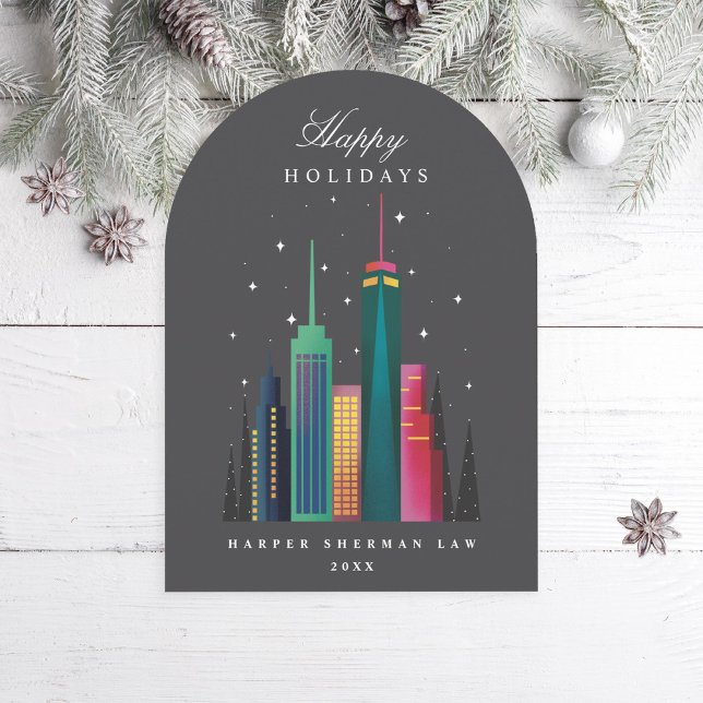 Arch Christmas Rainbow Cityscape Holiday Card (Creator Uploaded)