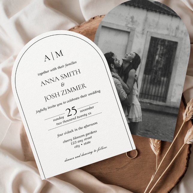 Arch Classy Elegant B & W Minimalist Chic Wedding Invitation (Classy Minimalist Simple Sophisticated Elegant B&W Arch Wedding Invitation with Photo)