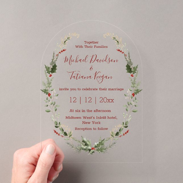 Arch Clear Acrylic Winter Berry Wedding Invitations (Insitu (Handheld))