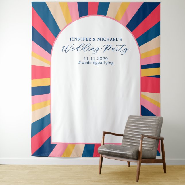 Arch Colourful Geometric Sunset Tapestry (In Situ)