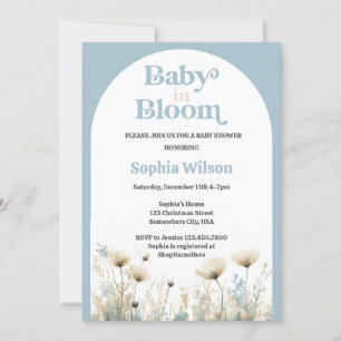 Arch Dusty Blue Baby in Bloom Baby shower Invitation
